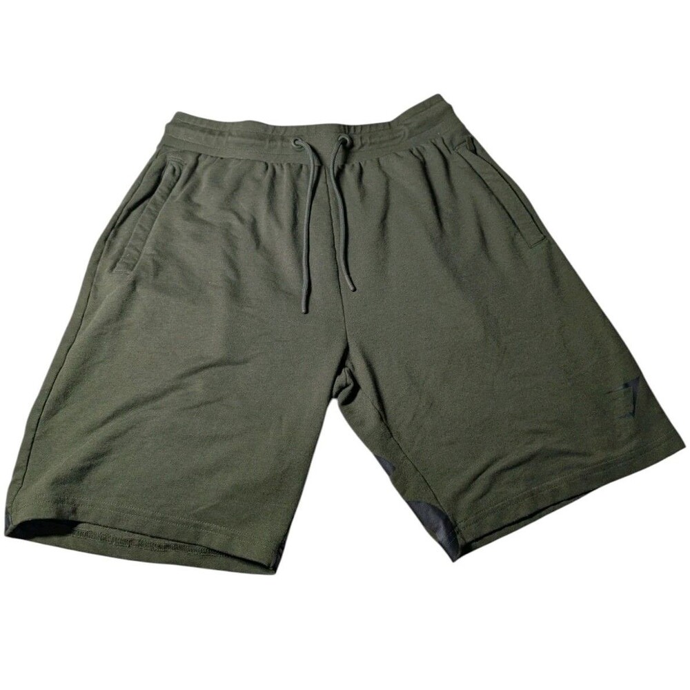 Gymshark Mens Shorts Medium Olive Green Big Logo Graphic Gym Workout Streetwear